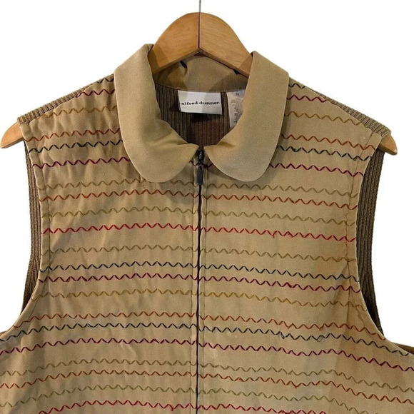 Alfred Dunner Full Zip Vest 16 Earth Tone Color Zig Zag Embroidery Knit Backside - Picture 3 of 13